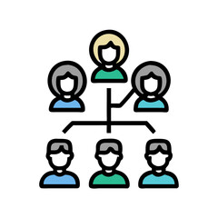 Organizational chart showing reporting structure for managers and their team members colorful vector icon