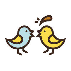Two stylized birds facing each other in a possible confrontation scene colorful vector icon