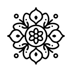 Elegant black and white flower mandala with intricate petal designs and accents colorful vector icon
