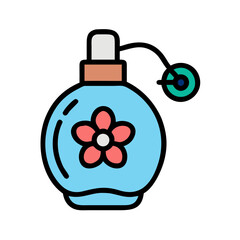 Ornate Perfume Bottle with Atomizer and Decorative Flower Design colorful vector icon