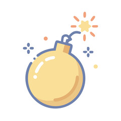 A cute yellow bomb with sparkle and explosive star illustration art colorful vector icon