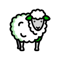 Cute Cartoon Sheep Standing with Green Accents on a transparent background colorful vector icon