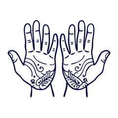 Fototapeta premium Stylized Hand Design Featuring Intricate Patterns and Artistic Embellishments on the Palm colorful vector icon