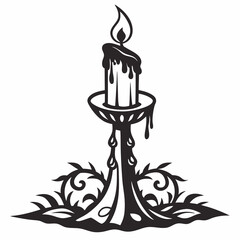 Obraz premium Ornate Candle Holder with Melted Wax and Flame Design Element