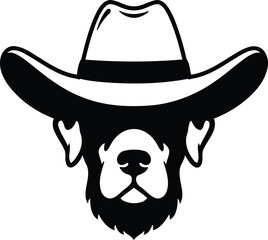 Pet dog cowboy portrait isolated silhouette in a white background

