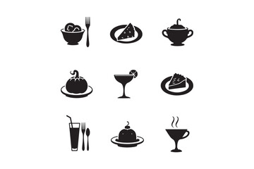 Food and Drink Icon Set Minimalist Vector Silhouettes