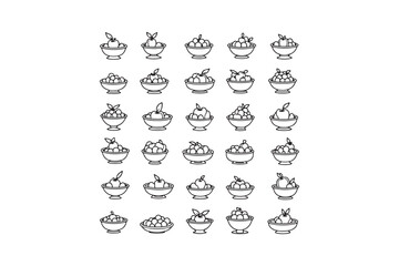 Line Art Fruit Bowl Icons Outline Style Healthy Food Vector Collection