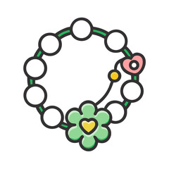 Cartoon Charm Bracelet with Heart and Flower Accents for Children colorful vector icon