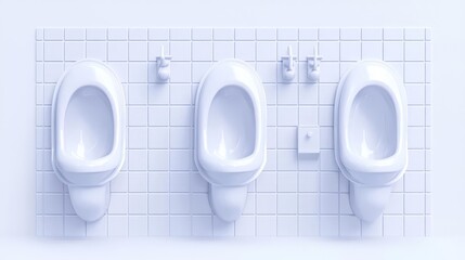 Modern restroom design featuring three white urinals against a clean tiled wall.