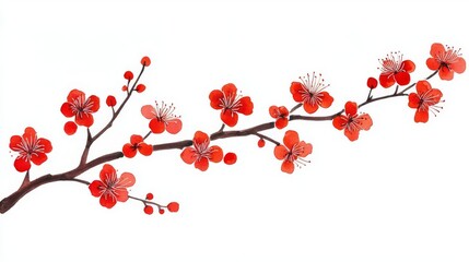 A vibrant illustration of a red cherry blossom branch, symbolizing spring and beauty in nature.