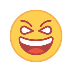 Evil grinning face emoji with squinting eyes and large teeth smile colorful vector icon