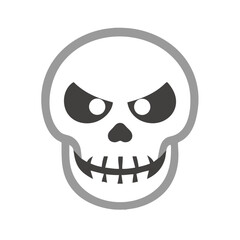 Creepy smiling skull icon with gray outline and black sinister features colorful vector icon