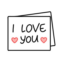 Handwritten I Love You Note with Red Hearts for Valentine's Day colorful vector icon
