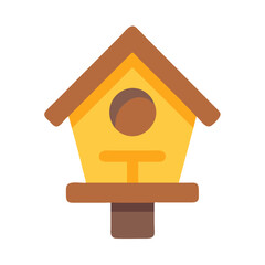 Cute and simple cartoon illustration of a small yellow birdhouse colorful vector icon