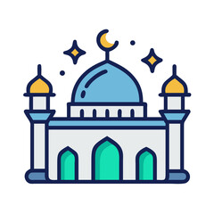 Simple Vector Illustration of a Colorful Mosque with Crescent Moon and Stars colorful vector icon