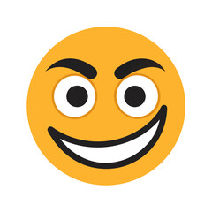 Fototapeta premium A bright yellow cartoon face with a mischievous grin and arched eyebrows colorful vector icon
