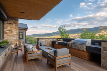 Luxury patio with grill station on white background