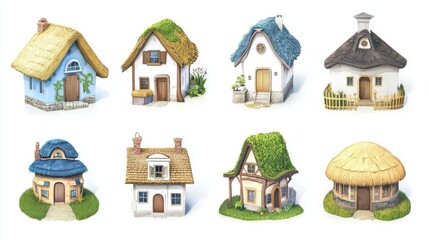 Charming miniature houses showcasing unique architectural styles and colors, perfect for creative projects.
