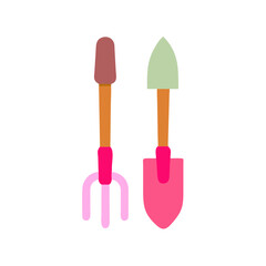Illustration of a gardening fork and trowel on a transparent background colorful vector icon