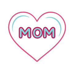 A cute and simple heart design for Mom with teal accents colorful vector icon