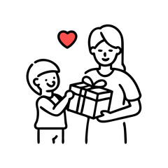 A loving gesture from a child to their mother with a gift colorful vector icon