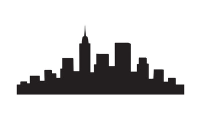 Fototapeta premium Black and white silhouette illustration of a modern city skyline on a bright white background.