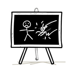 Blackboard Depicting a Stick Figure Being Hit by Energy, in Cartoon Style colorful vector icon