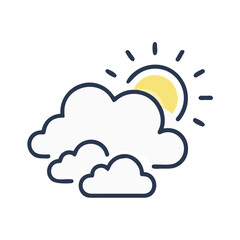 Cartoon Sun Shining behind Clouds Depicting a Partially Cloudy Day colorful vector icon