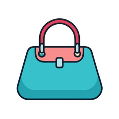 Stylized Teal Handbag with Pink Accents and Black Outline Vector vector colorful vector icon