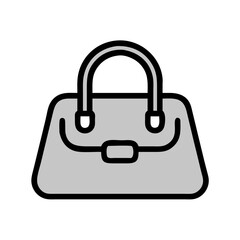 Stylized grey handbag with thick black outline and rounded handle for fashion colorful vector icon