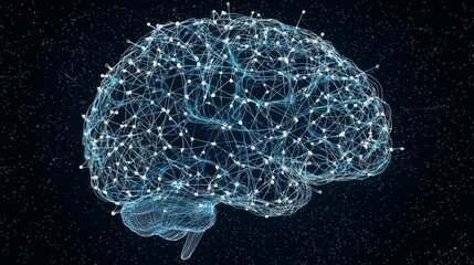 Abstract representation of a brain network illustrating connectivity and neurons in a digital style.