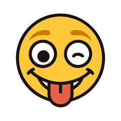 A playful yellow emoji sticking its tongue out while winking one eye colorful vector icon