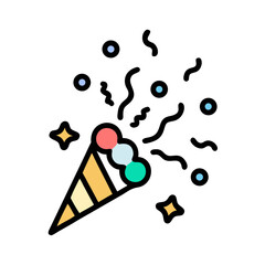 Celebratory ice cream cone with sprinkles and stars for birthday party colorful vector icon