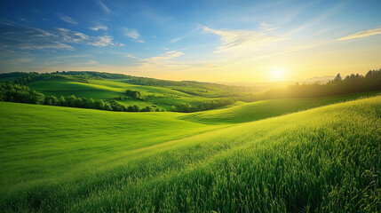 Obraz premium serene rolling grassland at sunrise