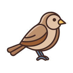 Cute and Friendly Cartoon Bird in Profile Standing Still and Observing colorful vector icon