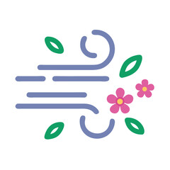 Fototapeta premium Stylized spring breeze blowing leaves and flowers in a gentle way colorful vector icon