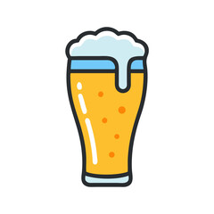Cartoon style beer glass with bubbly foam, liquid and condensation marks colorful vector icon