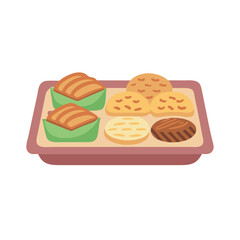 Cartoon illustration of a platter of assorted baked goods with sweet treats colorful vector icon