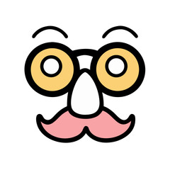 Cartoon disguise face with glasses, nose and mustache for fun parties colorful vector icon