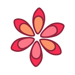 Minimalist flower with six petals in shades of red and orange hues colorful vector icon