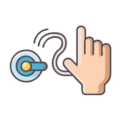 Interactive user interface element illustration featuring a hand interacting with a button colorful vector icon