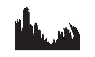 Silhouette of a ruined city skyline after a catastrophic event or disaster