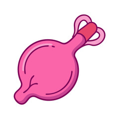 Cartoon Pink Enema Bulb with Purple Outline on a transparent background colorful vector icon