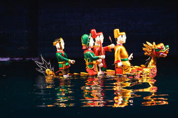 Figures and scenes from the water puppet theater in Hanoi