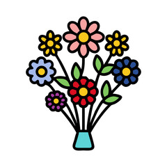 Colorful Bouquet of Flowers in a Blue Vase, Whimsical Design colorful vector icon