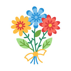 Naklejka premium Colorful Bouquet of Spring Flowers with Ribbon on transparent background colorful vector icon