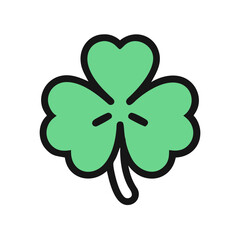 Cartoon Clover with Black Outline and Green Fill, a symbol of Ireland colorful vector icon