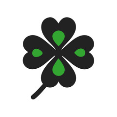 Stylized black four leaf clover with teardrop shaped green accents illustration colorful vector icon
