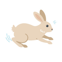 Cartoon illustration of a light brown bunny rabbit leaping forward with energy colorful vector icon