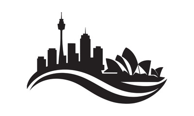 Fototapeta premium Sydney australia skyline silhouette featuring iconic landmarks for graphic design projects